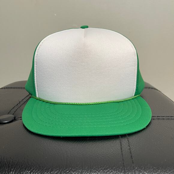 Baseball Cap Two Tone Snap Back Polyester Green White Adjustable - Picture 1 of 6